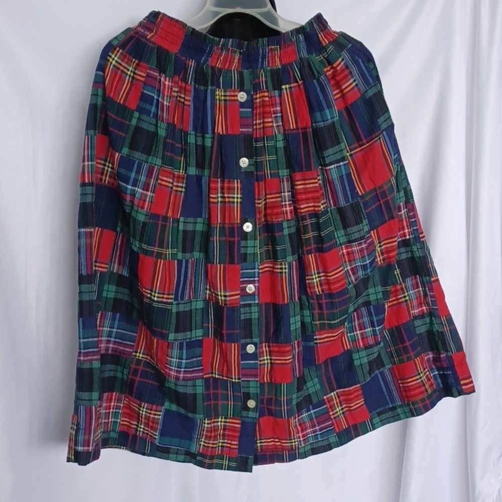 Vintage Claus Sport Red Plaid Colorful Skirt Women's Size medium, button down